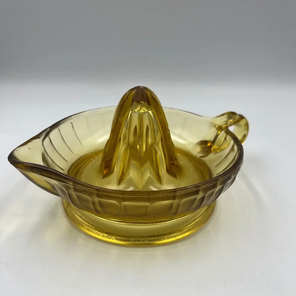 Amber Glass Citrus Juicer Reamer Yellow Kitchenware Vintage